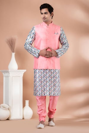 Multicolor Silk Kurta Pyjama Set with Jacket