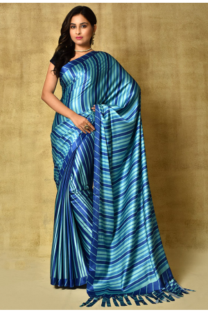 Multicolor Striped Satin Saree