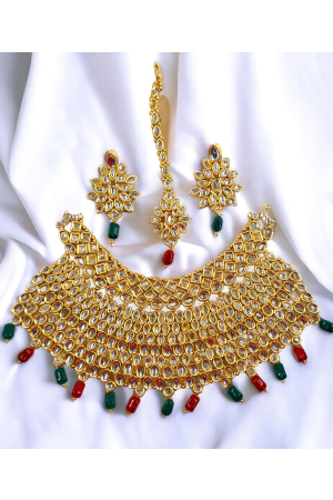 Multicolor Studded Gold Plated Choker Necklace Set