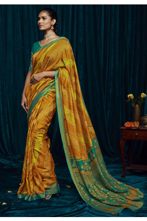 Mustard Brasso Saree with Embroidered Blouse