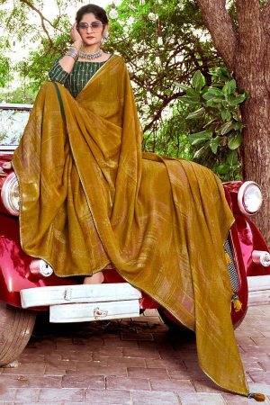 Mustard Crepe Saree with Embroidered Blouse
