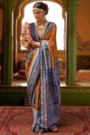 Mustard Embellished Mercerized Silk Saree