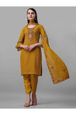 Mustard Embroidered Faux Georgette Pant Kameez