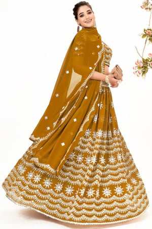 Mustard Embroidered Georgette Lehenga Choli