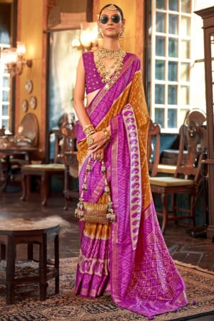 Mustard Emerald Finish Viscose Silk Saree