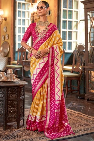 Mustard Emerald Finish Viscose Silk Saree