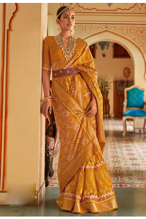 Mustard Printed Silk Saree