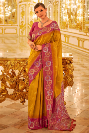 Mustard Woven Banarasi Silk Saree