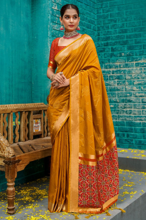 Mustard Yellow Banarasi Silk Woven Saree