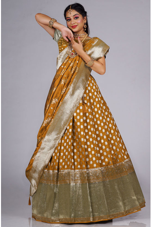 Mustard Yellow Banarasi Silk Zari Weaving Lehenga Choli Set