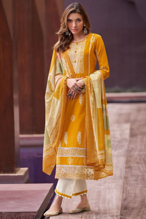 Mustard Yellow Pure Lawn Cambric Plus Size Suit