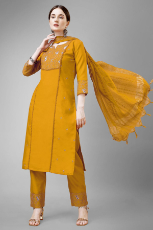 Mustard Yellow Readymade Cotton Pant Kameez Suit