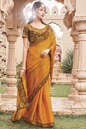 Mustard Yellow Shimmer Saree with Embroidered Blouse