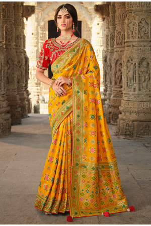 Mustard Yellow Silk Saree with Embroidered Blouse