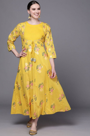 Mustard Yellow Traditional Wear Ethnic Dress