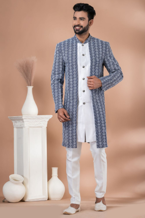 Navy Blue and White Indo Western Outfit for Wedding