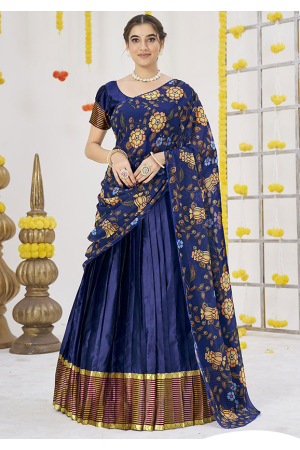 Navy Blue Banarasi Silk Lehenga Choli