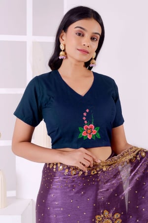 Navy BLue Cotton Embroidered Blouse