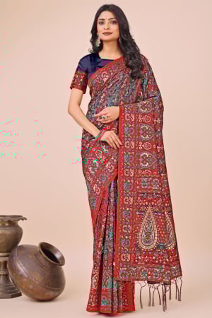 Navy Blue Cotton Printed Saree