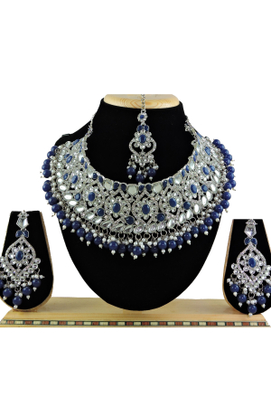 Navy Blue Designer Necklace Set with Maang Tikka