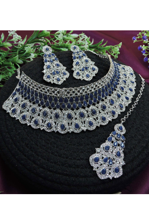 Navy Blue Designer Necklace Set with Maang Tikka