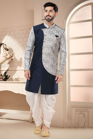 Navy Blue Designer Semi Indo Western Outfit