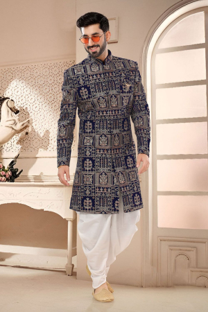 Navy Blue Designer Semi Indo Western Outfit