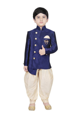 Navy Blue Dhupion Silk Kids Indo Western