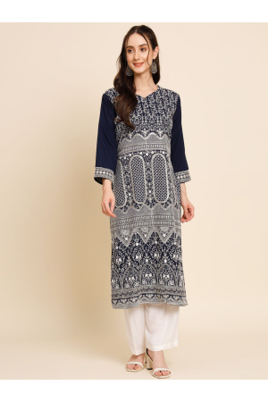 Navy Blue Embroidered Crepe Kurti