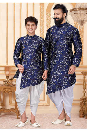 Navy Blue Father Son Indo Western Combo