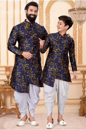 Navy Blue Father Son Indo Western Combo