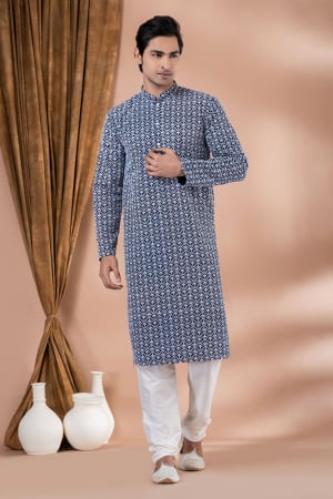 Navy BLue Festival Wear Kurta Pyjama Set