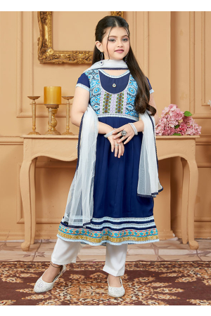 Navy Blue Girls Readymade Suit