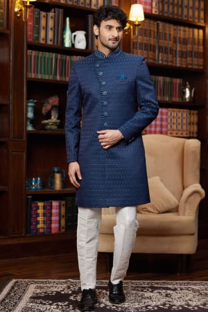 Navy Blue Heavy Designer Indo Western Outfit for Wedding