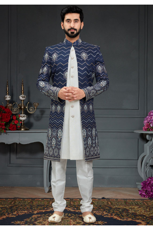 Navy Blue Imported Silk Indo Western Outfit