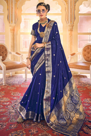 Navy Blue Kanjivaram Silk Woven Saree