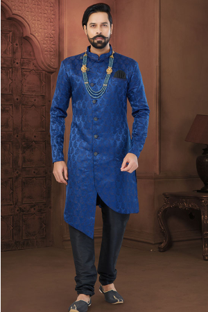 Navy Blue Mens Designer Indo Sherwani
