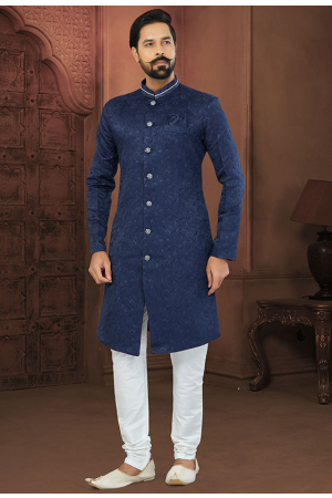 Navy Blue Mens Designer Indo Sherwani