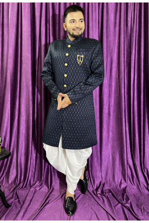 Navy Blue Mens Indo Western Outfit