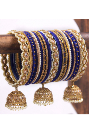 Navy Blue Pealrs and Stone Work Bangles with jhumki
