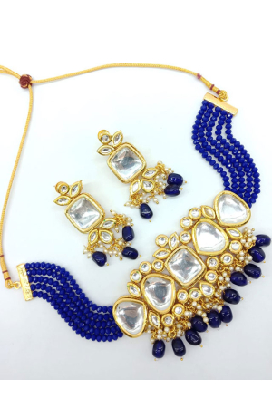 Navy Blue Pearls Designer Necklace Set