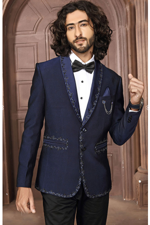 Navy Blue Terry Rayon Men Suit