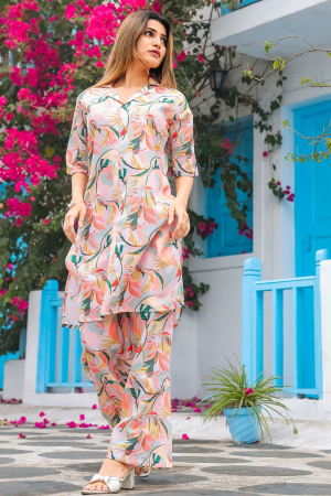 Peach Cotton Floral Printed Co-Ord Set