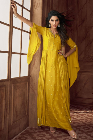 Maize Yellow Embroidered Georgette Gown with Dupatta