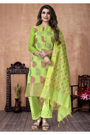 Neon Green Woven Banarasi Silk Suit