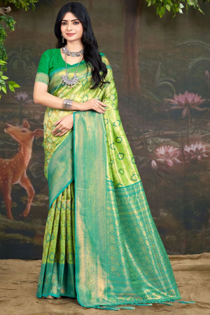 Neon Green Zari Woven Kanjivaram Silk Saree
