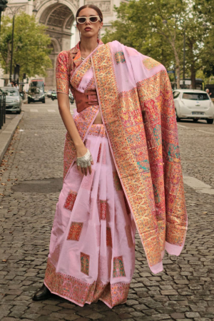 Pink Kashmiri Handloom Woven Saree