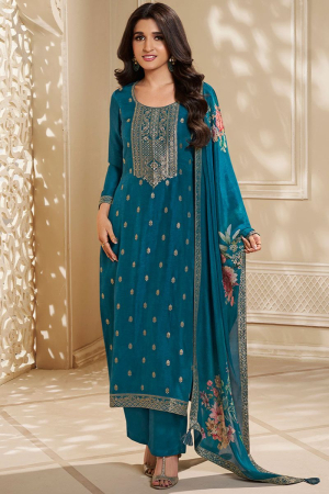 Nidhi Shah Cerulean Blue Designer Weave Yoke Jacquard Kurta Suit Set