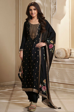 Nidhi Shah Charcoal Black Designer Weave Yoke Jacquard Kurta Suit Set