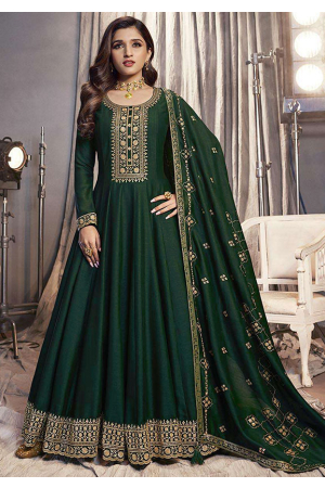 Nidhi Shah Forest Green Embroidered Silk Anarkali Suit